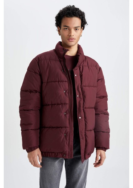 Fermuarlı Çıtçıtlı Cepli Dik Yaka Şişme Mont A2519AX23WN