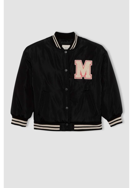 Kız Çocuk Su İtici Nakışlı Kolej Yaka Çıtçıt Kapamalı Çift Cepli Mevsimlik Hafif Bomber Mont Ceket A0887A823AU