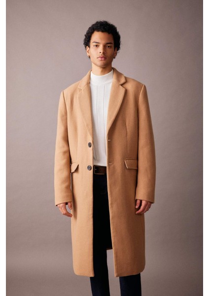 Slim Fit Dar Kesim Astarlı Düğmeli Cepli Kaşe Kaban Parka A3775AX23WN