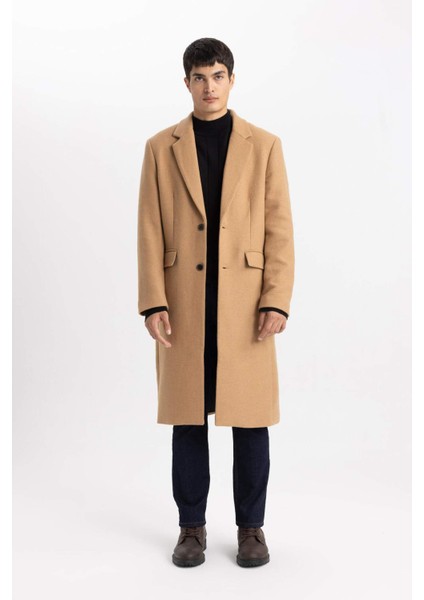 Slim Fit Dar Kesim Astarlı Düğmeli Cepli Kaşe Kaban Parka A3775AX23WN