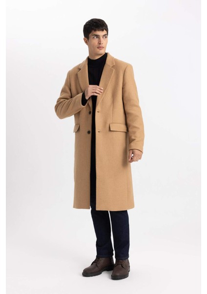 Slim Fit Dar Kesim Astarlı Düğmeli Cepli Kaşe Kaban Parka A3775AX23WN