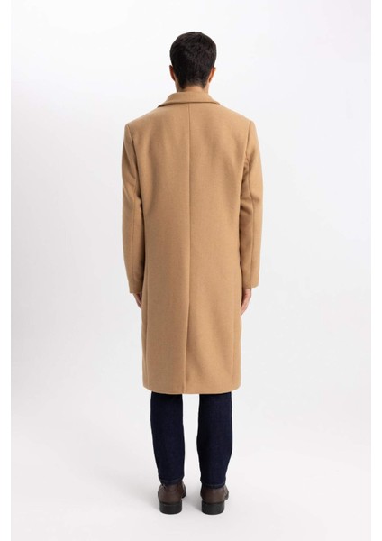 Slim Fit Dar Kesim Astarlı Düğmeli Cepli Kaşe Kaban Parka A3775AX23WN