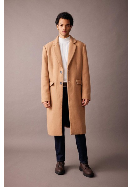 Slim Fit Dar Kesim Astarlı Düğmeli Cepli Kaşe Kaban Parka A3775AX23WN