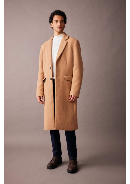 Slim Fit Dar Kesim Astarlı Düğmeli Cepli Kaşe Kaban Parka A3775AX23WN