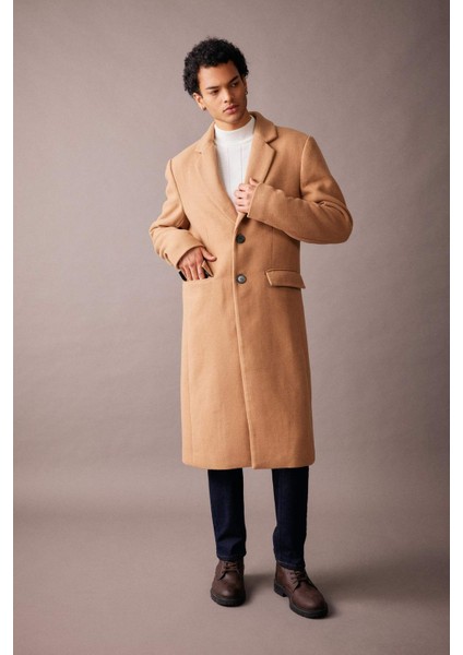 Slim Fit Dar Kesim Astarlı Düğmeli Cepli Kaşe Kaban Parka A3775AX23WN