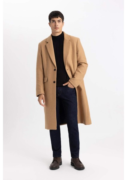 Slim Fit Dar Kesim Astarlı Düğmeli Cepli Kaşe Kaban Parka A3775AX23WN