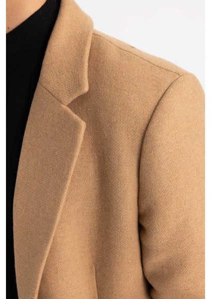 Slim Fit Dar Kesim Astarlı Düğmeli Cepli Kaşe Kaban Parka A3775AX23WN