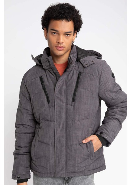 Isı Yalıtımlı Şişme Mont Çıkarılabilir Kapüşonlu Polar Astarlı Su Geçirmez U9773AZ23WN