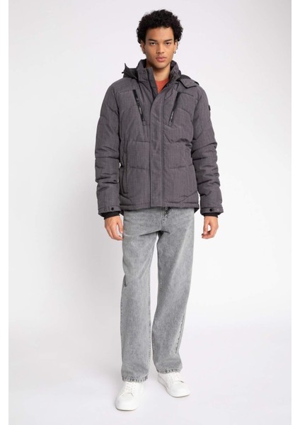 Isı Yalıtımlı Şişme Mont Çıkarılabilir Kapüşonlu Polar Astarlı Su Geçirmez U9773AZ23WN