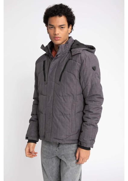 Isı Yalıtımlı Şişme Mont Çıkarılabilir Kapüşonlu Polar Astarlı Su Geçirmez U9773AZ23WN