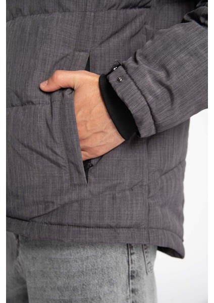 Isı Yalıtımlı Şişme Mont Çıkarılabilir Kapüşonlu Polar Astarlı Su Geçirmez U9773AZ23WN