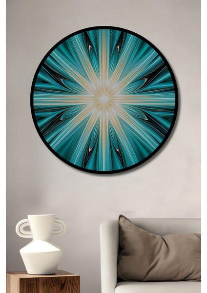 Çerçeve Görünümlü Turkuaz Işınlar Soyut Sanat Dekoratif Ahşap Ev/işyeri/ofis Yuvarlak Tablo
