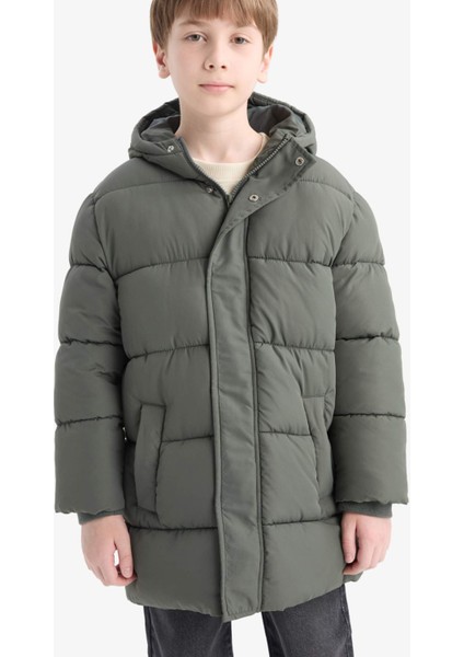 Erkek Çocuk Su Geçirmez Kapüşonlu Fermuarlı Parka