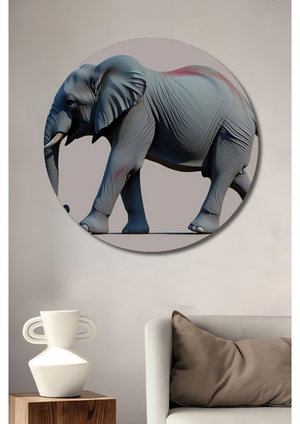 Modern Sanat Fil Dişli Yağlı Boya Görünümlü Dekoratif Ahşap Ev/işyeri/ofis Yuvarlak Tablo