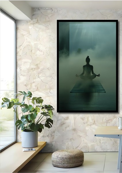 Çerçeve Görünümlü Sisli Meditasyon Yağlı Boya Görünümlü Dekoratif Ahşap Ev/işyeri/ofis Kare Tablo