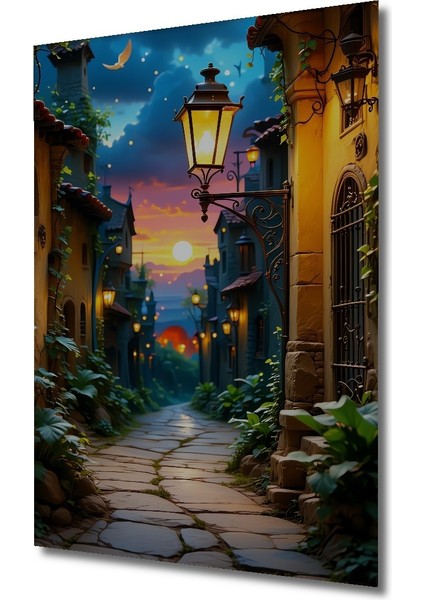 Romantik Sokak Lambası Yağlı Boya Görünümlü Dekoratif Ahşap Ev/işyeri/ofis Kare Tablo fiyatları