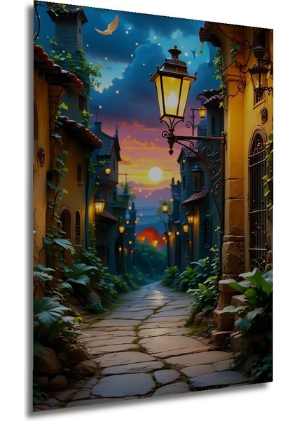 Romantik Sokak Lambası Yağlı Boya Görünümlü Dekoratif Ahşap Ev/işyeri/ofis Kare Tablo modelleri