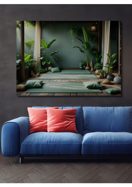 Yeşilin Huzuru Tropik Bahçe Yağlı Boya Görünümlü Dekoratif Ahşap Ev/işyeri/ofis Kare Tablo