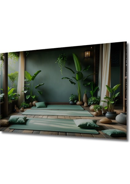 Yeşilin Huzuru Tropik Bahçe Yağlı Boya Görünümlü Dekoratif Ahşap Ev/işyeri/ofis Kare Tablo fiyatları