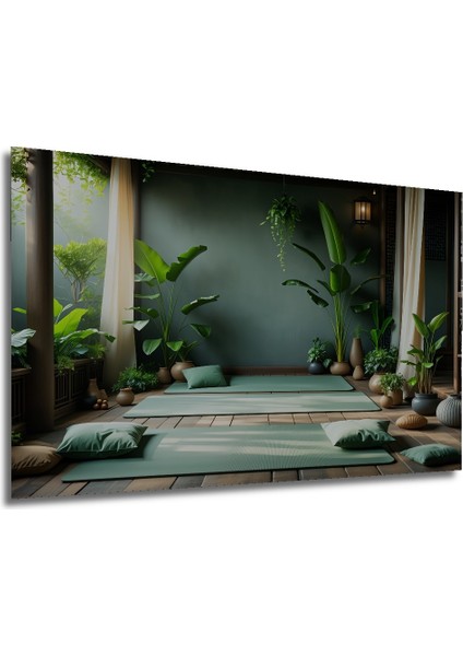 Yeşilin Huzuru Tropik Bahçe Yağlı Boya Görünümlü Dekoratif Ahşap Ev/işyeri/ofis Kare Tablo modelleri