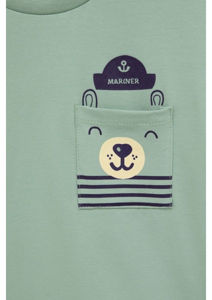 Yeşil Ayıcık Baskılı Cepli Erkek Bebek Tişört 20935 fiyatları