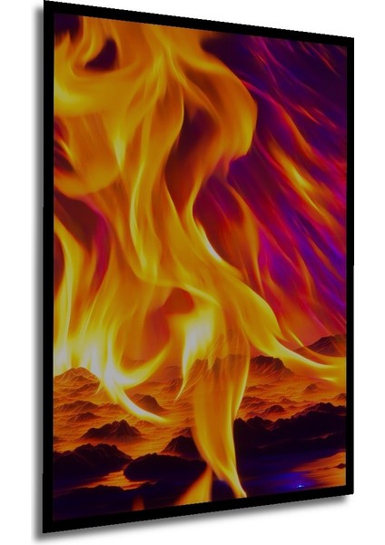 Çerçeve Görünümlü Alev Denizi Yağlı Boya Görünümlü Dekoratif Ahşap Ev/işyeri/ofis Kare Tablo modelleri