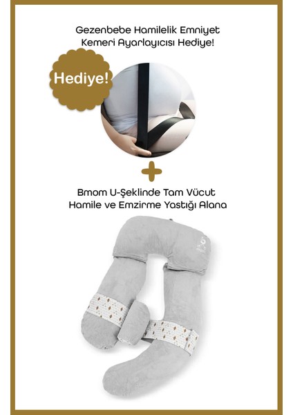 U-Şeklinde Tam Vücut Hamilelik & Annelik Yastığı-Hamilelik Emniyet Kemeri Ayarlayıcısı Hediye