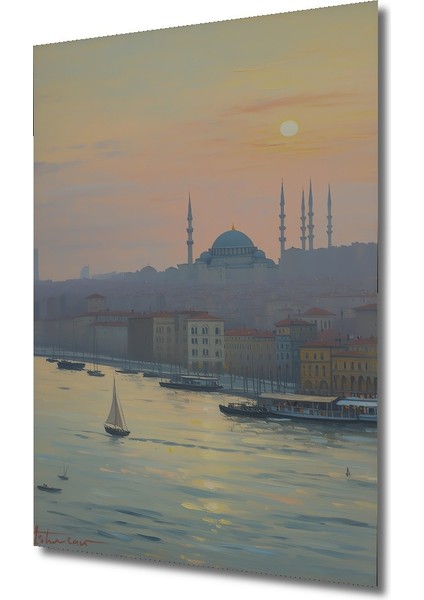 Istanbul Silüeti Yağlı Boya Görünümlü Dekoratif Ahşap Ev/işyeri/ofis Kare Tablo fiyatları