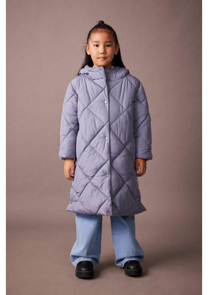 Kız Çocuk Su İtici Kapüşonlu Kapitoneli Uzun Kaban A2256A823AU