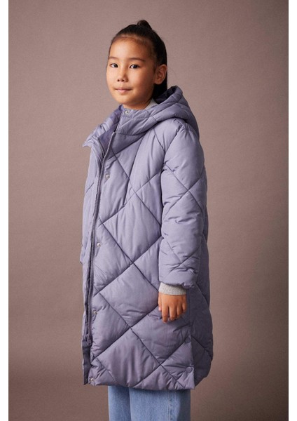 Kız Çocuk Su İtici Kapüşonlu Kapitoneli Uzun Kaban A2256A823AU