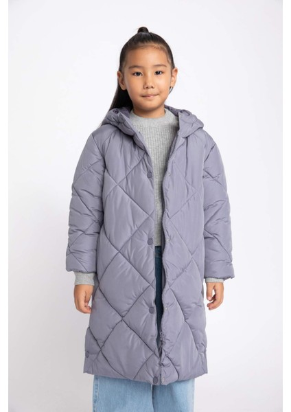 Kız Çocuk Su İtici Kapüşonlu Kapitoneli Uzun Kaban A2256A823AU