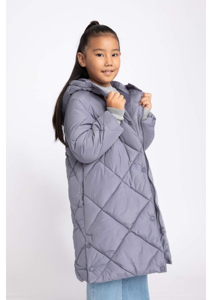 Kız Çocuk Su İtici Kapüşonlu Kapitoneli Uzun Kaban A2256A823AU