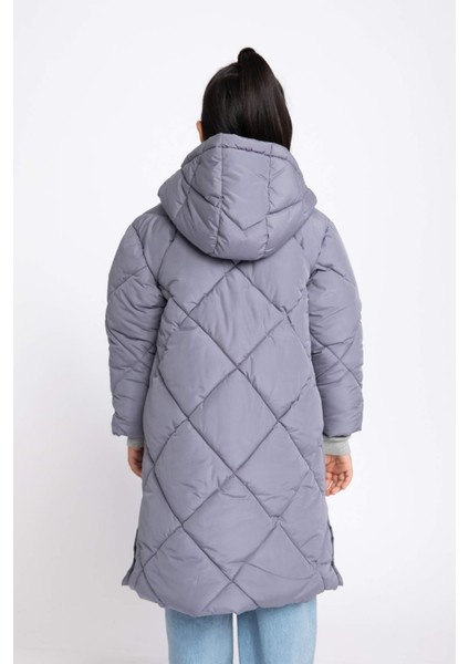 Kız Çocuk Su İtici Kapüşonlu Kapitoneli Uzun Kaban A2256A823AU