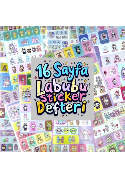Labubu Sticker Defteri 16 Sayfa Renkli Çıkartma Albümü Labubu Karakterli Sticker Kitabı Çocuk Çıkartma Defteri modelleri