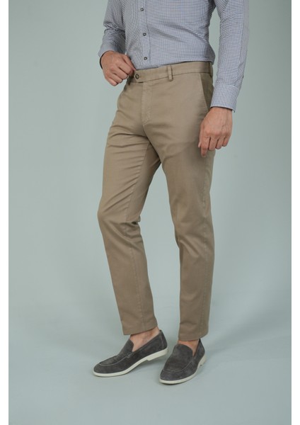 Bej Pamuklu Chino Pilesiz Erkek Pantolon PNS24K24001_07