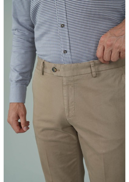 Bej Pamuklu Chino Pilesiz Erkek Pantolon PNS24K24001_07 modelleri