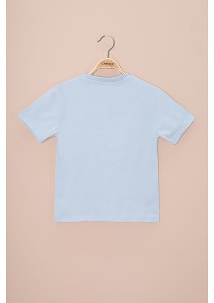 Mavi Araba Baskılı Nakış Detaylı Erkek Çocuk Bisiklet Yaka Tişört 20959 modelleri