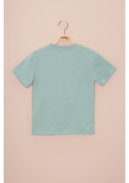 Yeşil Araba Baskılı Nakış Detaylı Erkek Çocuk Bisiklet Yaka Tişört 20958 modelleri