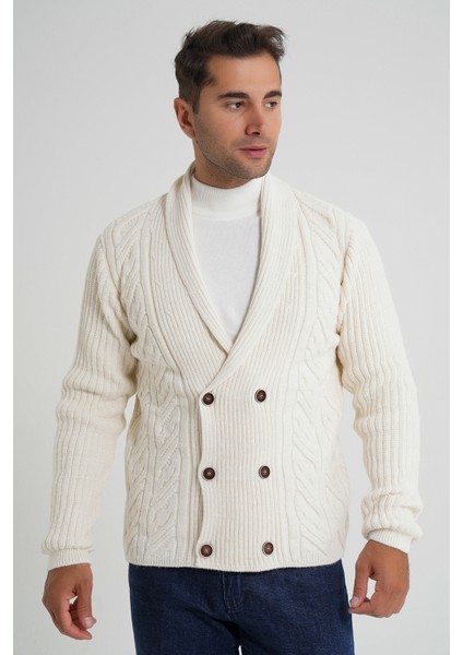 Erkek Şal Yaka Altı Düğmeli Kruvaze Yün Ceket Hırka TRIST-5353