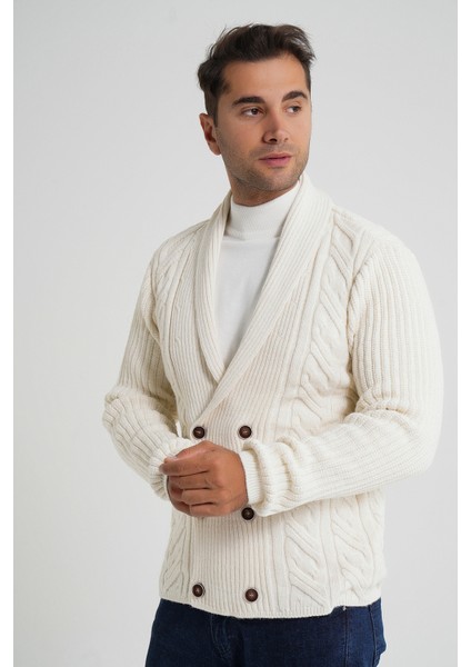 Erkek Şal Yaka Altı Düğmeli Kruvaze Yün Ceket Hırka TRIST-5353 fırsatları