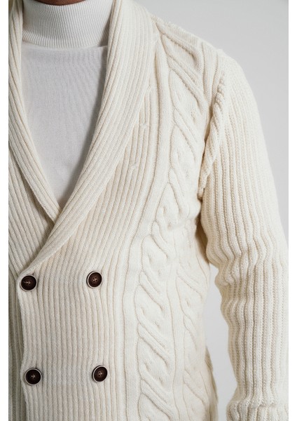 Erkek Şal Yaka Altı Düğmeli Kruvaze Yün Ceket Hırka TRIST-5353