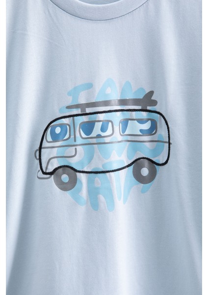 Mavi Araba Baskılı Bisiklet Yaka Erkek Çocuk Kısa Kol Tişört 20920 fiyatları