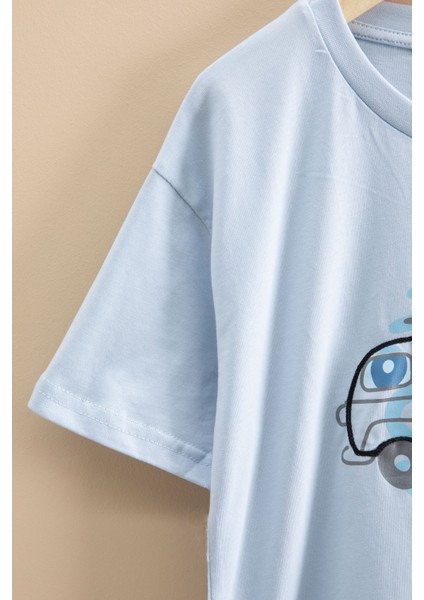 Mavi Araba Baskılı Bisiklet Yaka Erkek Çocuk Kısa Kol Tişört 20920 modelleri