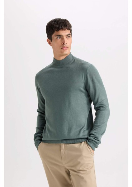 Slim Fit Dar Kesim Yarım Balıkçı Yaka Basic Düz Triko Kazak R1127AZ23WN