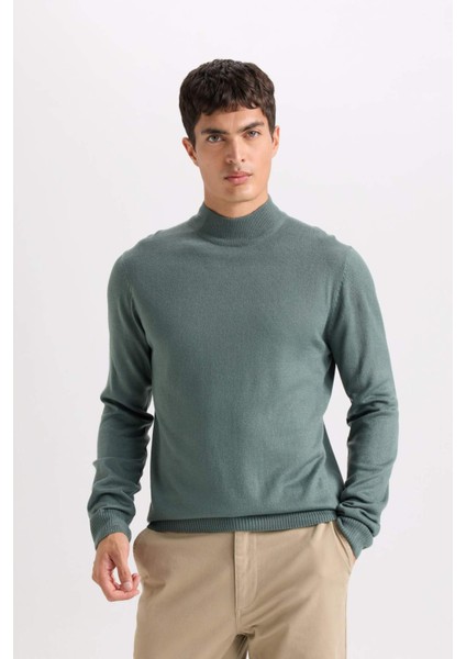 Slim Fit Dar Kesim Yarım Balıkçı Yaka Basic Düz Triko Kazak R1127AZ23WN