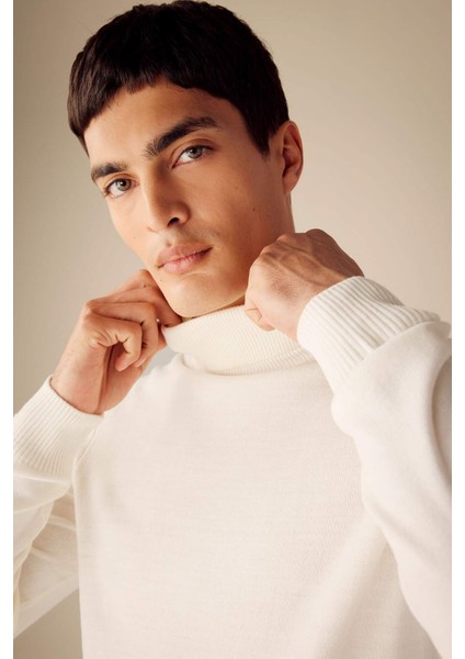 Slim Fit Dar Kesim Balıkçı Yaka Basic Düz Triko Kazak R1124AZ23WN