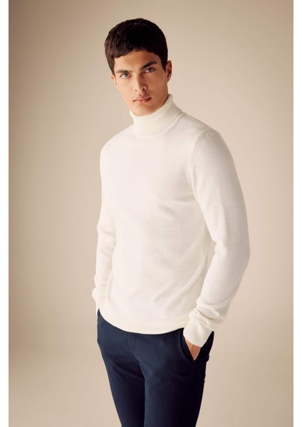 Slim Fit Dar Kesim Balıkçı Yaka Basic Düz Triko Kazak R1124AZ23WN