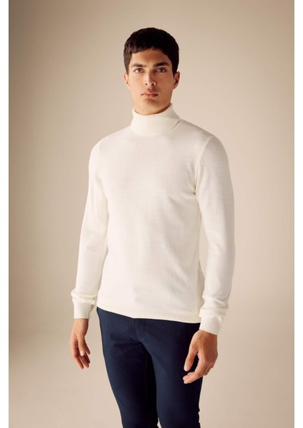 Slim Fit Dar Kesim Balıkçı Yaka Basic Düz Triko Kazak R1124AZ23WN