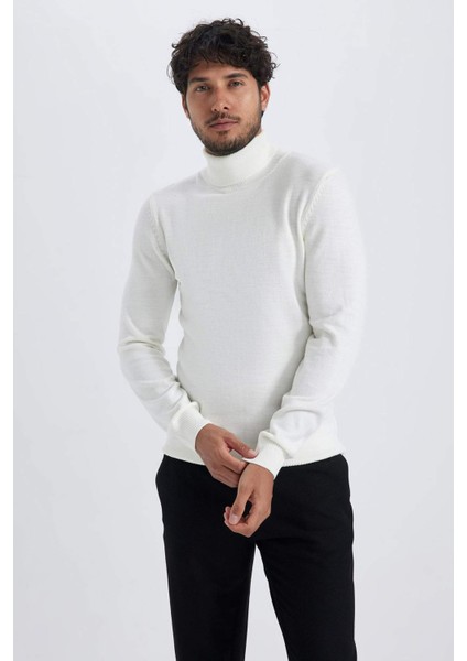 Slim Fit Dar Kesim Balıkçı Yaka Basic Düz Triko Kazak R1124AZ23WN