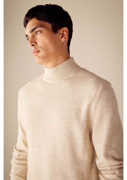 Slim Fit Dar Kesim Yarım Balıkçı Yaka Basic Düz Triko Kazak R1127AZ23WN